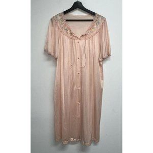 Vintage Sears Nylon Robe House Coat Peignor Embroidered Lace Peach L 38 40